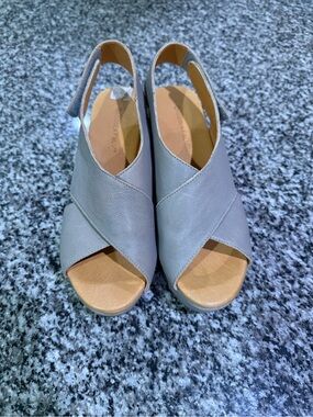 Chocolat Blu Light Gray Crisscross Slingback Wedge Sandals